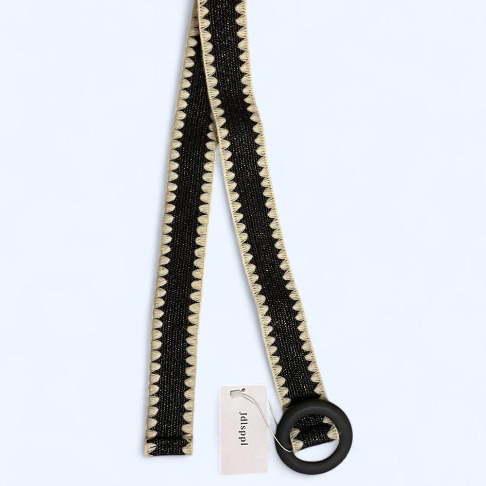 Black woven crochet trim belt size M